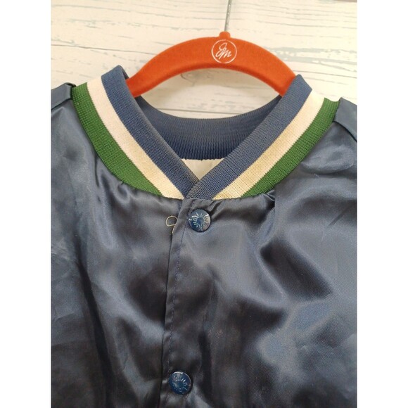 Vtg King Louie Nylon Varsity Bomber Jacket Auto Convoy Co Navyblue Snap Button L - Picture 2 of 8